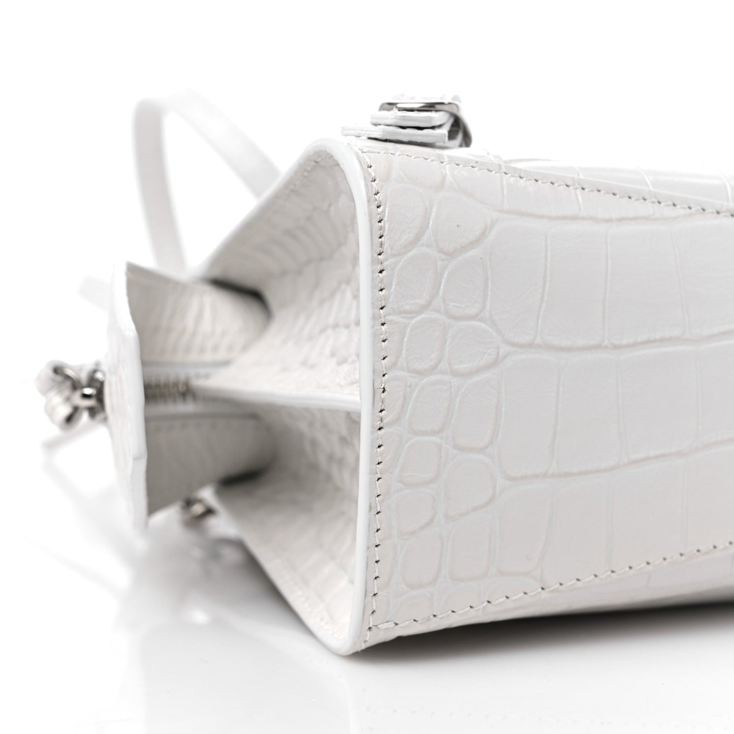 Extra Supple Calfskin Crocodile Embossed Neo Classic Silver Hardware Mini City White