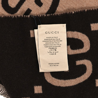 Gucci Wool Silk Monogram Jumbo GG Freedom Scarf Dark Brown Beige 3 of 3