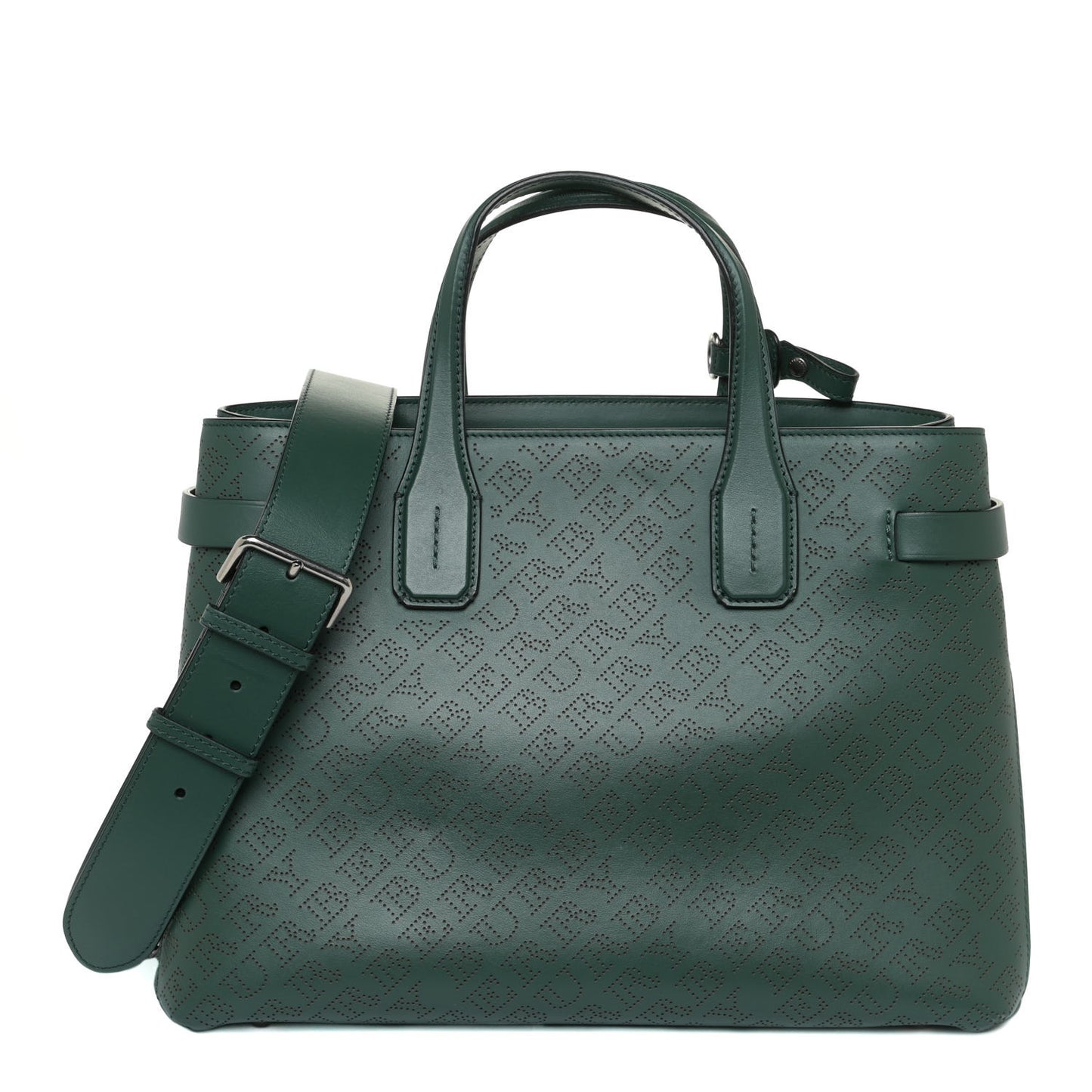 Derby Calfskin Perforated Small Banner Tote Green