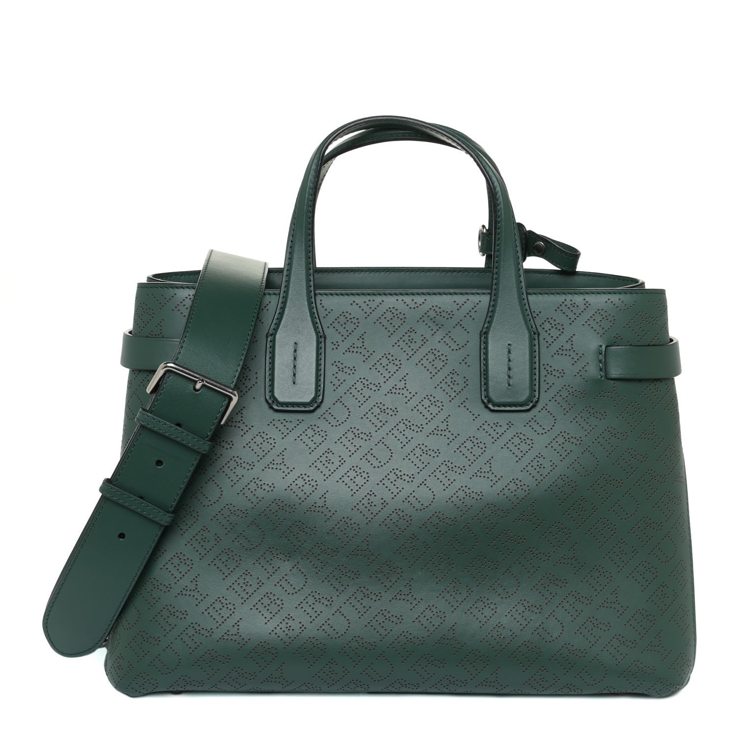 Burberry Derby Calfskin Perforated Small Banner Tote Green 1 of 8