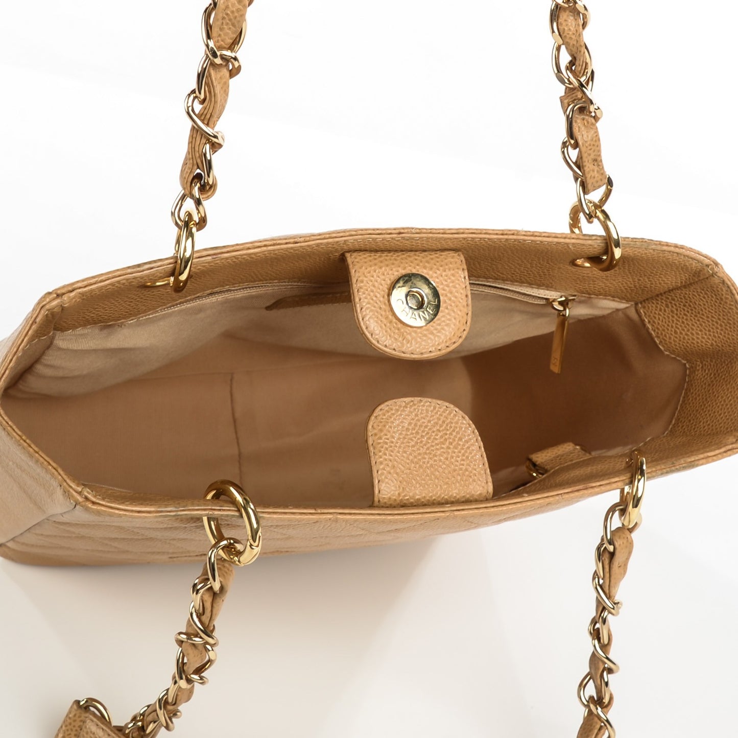Caviar Quilted Petit Shopping Tote PST Dark Beige