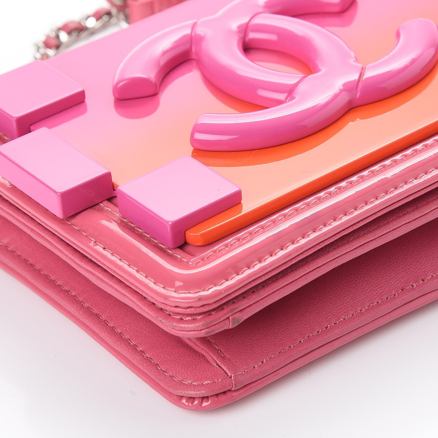 Chanel Plexiglass Patent Mini Boy Brick Flap Orange Pink 12 of 17