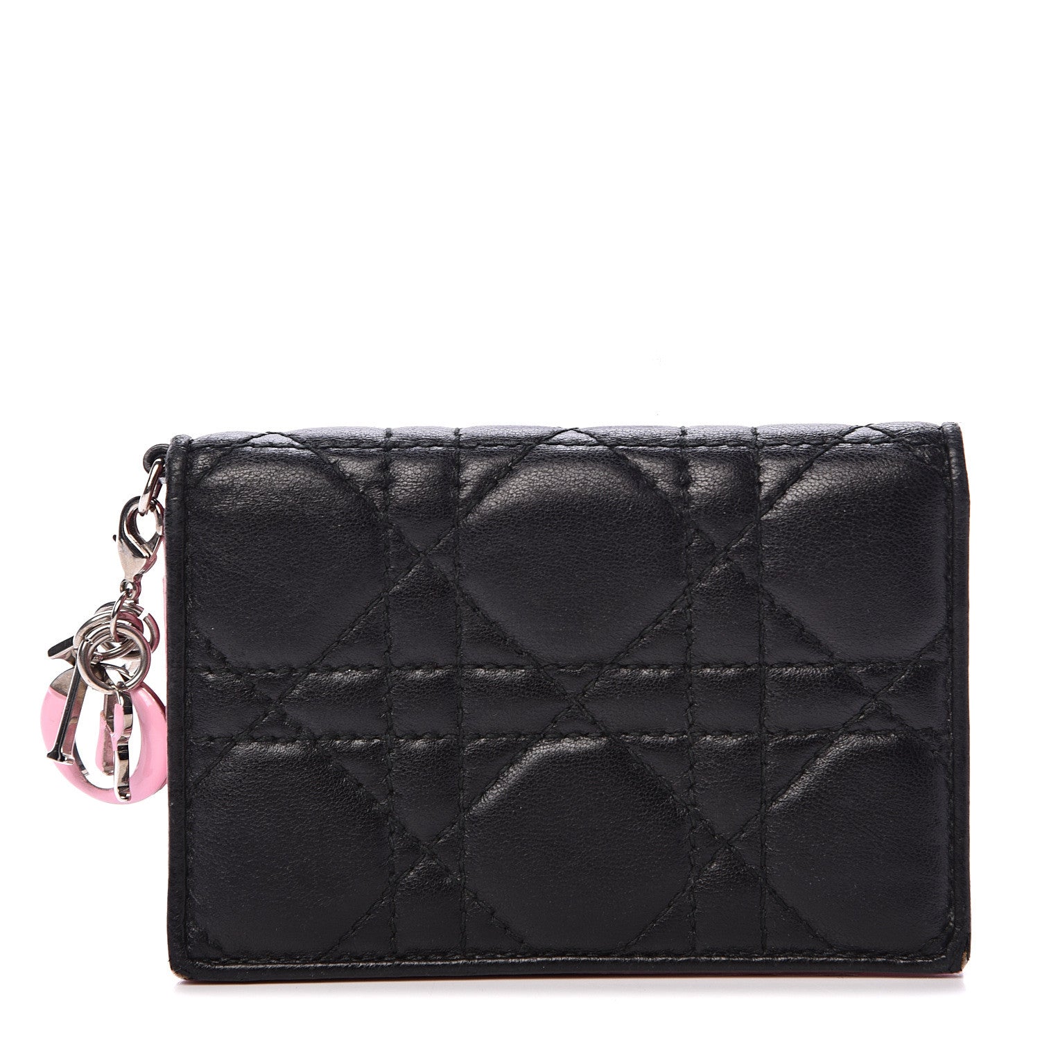 Christian Dior Lambskin Cannage Bi-Color Small Lady Dior Flap Card Holder Black Pink 1 of 13