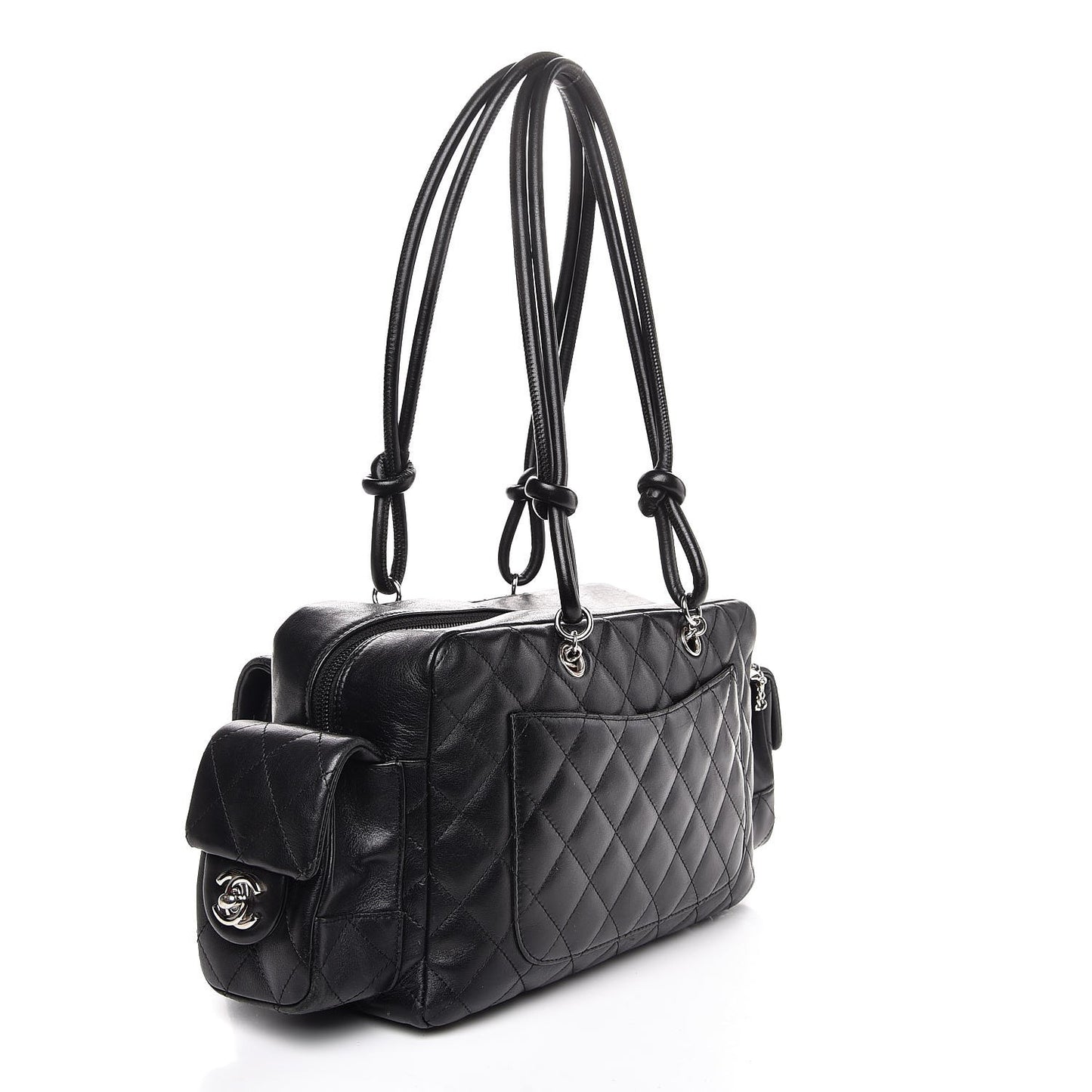 Calfskin Quilted Small Cambon Multipocket Reporter Black
