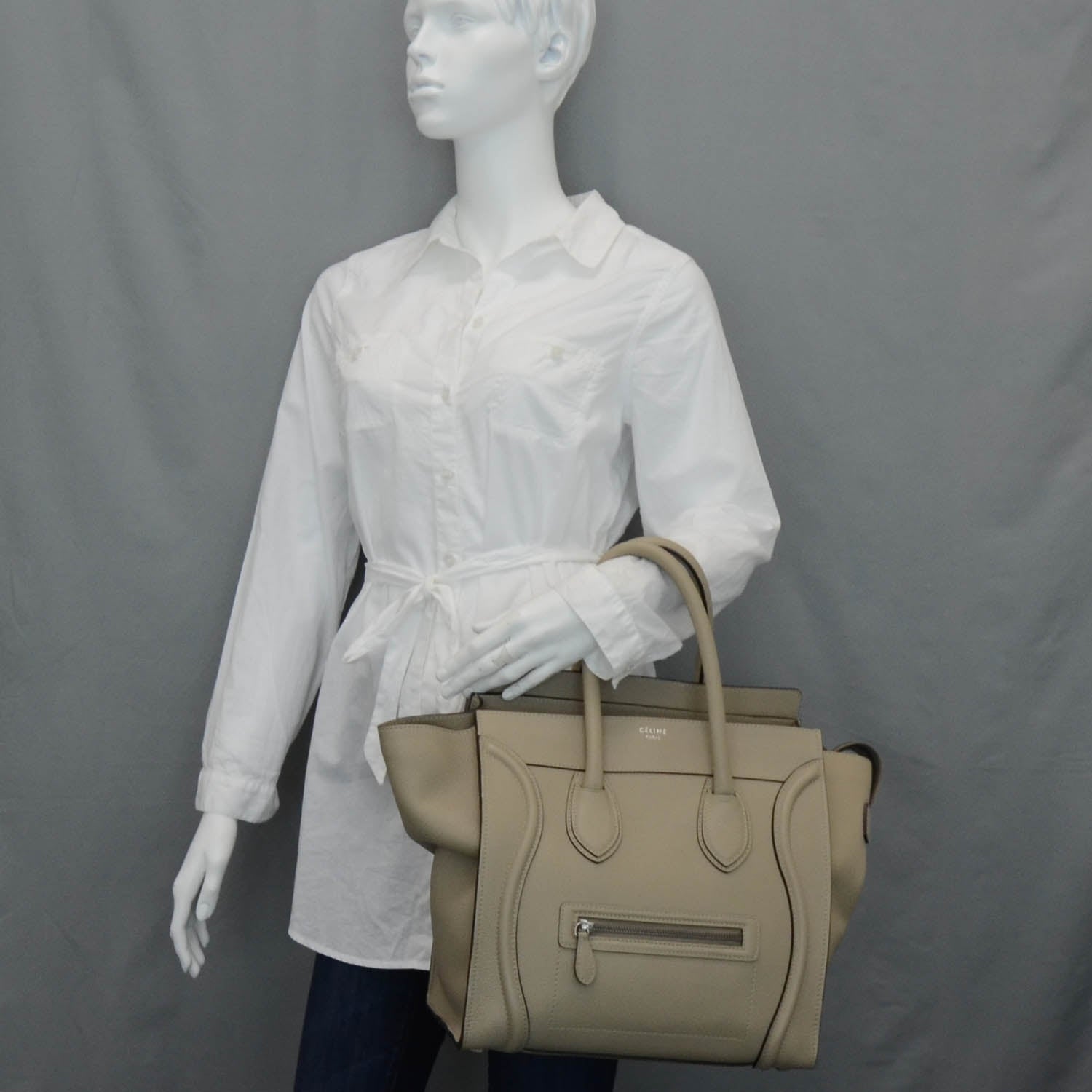 Celine Pebbled Leather Mini Luggage Bag Dune 2 of 12