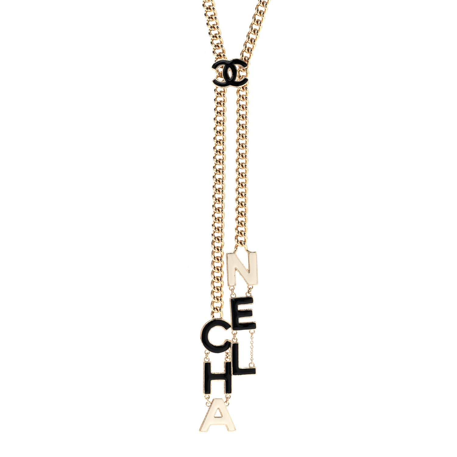 Chanel Enamel CC Lariat Necklace Black Gold Black 1 of 6