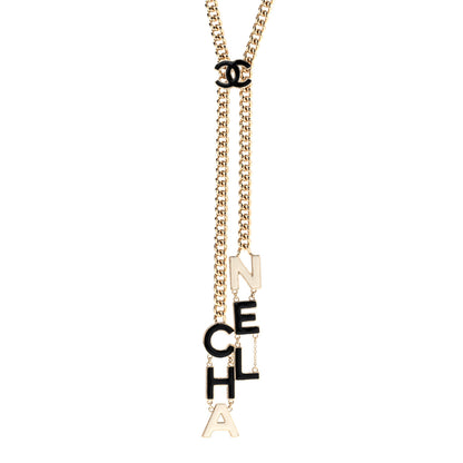 Chanel Enamel CC Lariat Necklace Black Gold Black 1 of 6