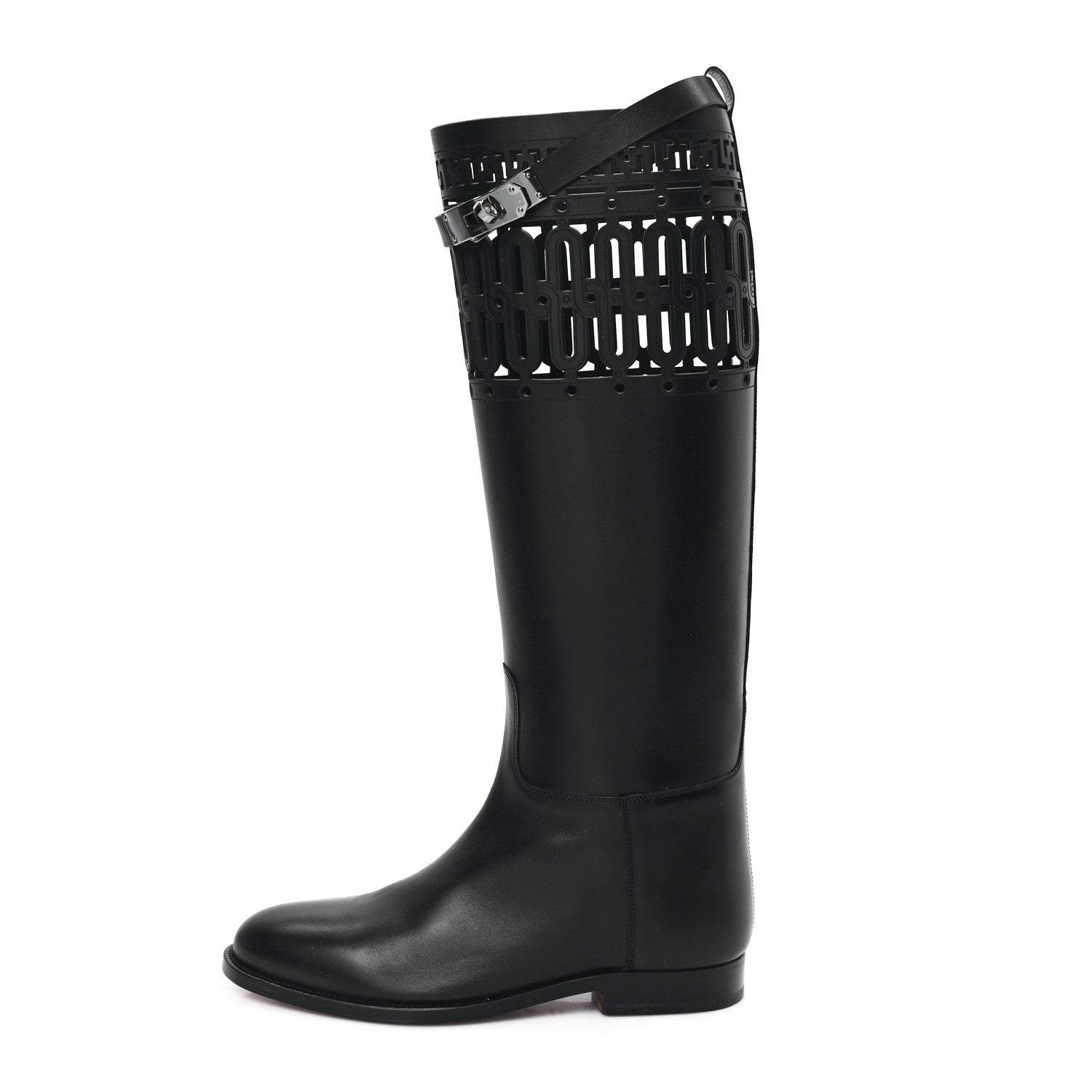 Hermes Calfskin Womens Faubourg Kelly Jumping Boots 37 Black 1 of 8