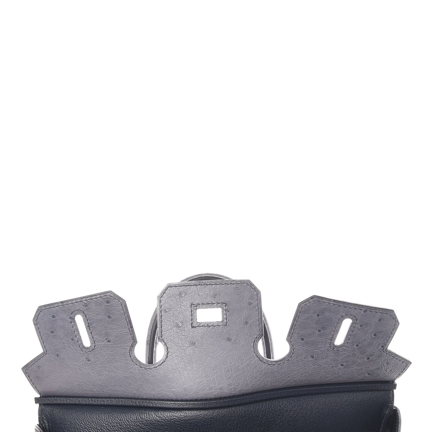 Hermes Ostrich Horseshoe Birkin 25 Gris Agate Bleu Marine 17 of 43