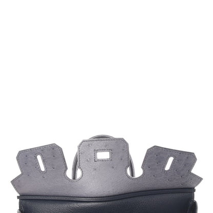 Hermes Ostrich Horseshoe Birkin 25 Gris Agate Bleu Marine 17 of 43