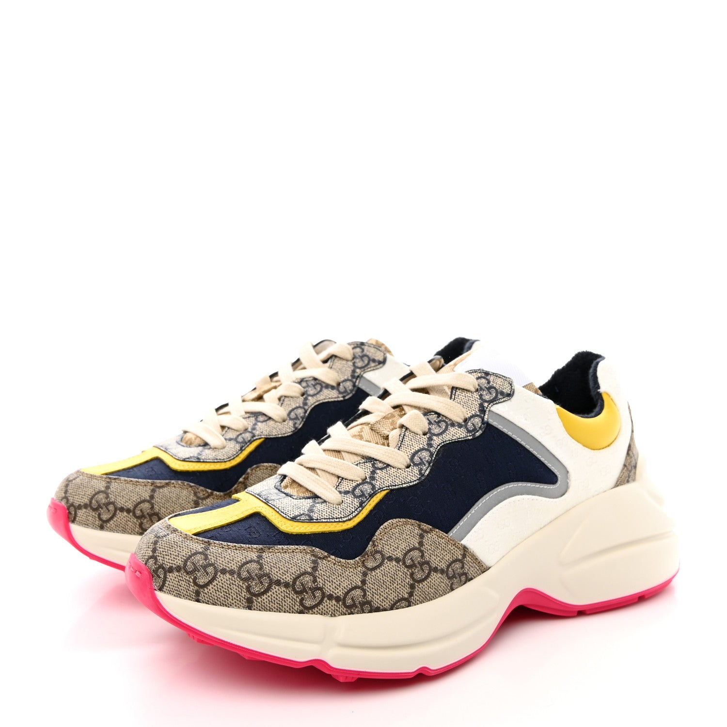 Gucci GG Supreme Monogram Mix Monogram Mens Rhyton Sneakers 8.5 London Blue Beige Sun Yellow 3 of 11