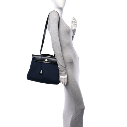 Hermes Military Toile Vache Hunter Herbag Zip Retourne 31 PM Bleu Marine Black 2 of 18