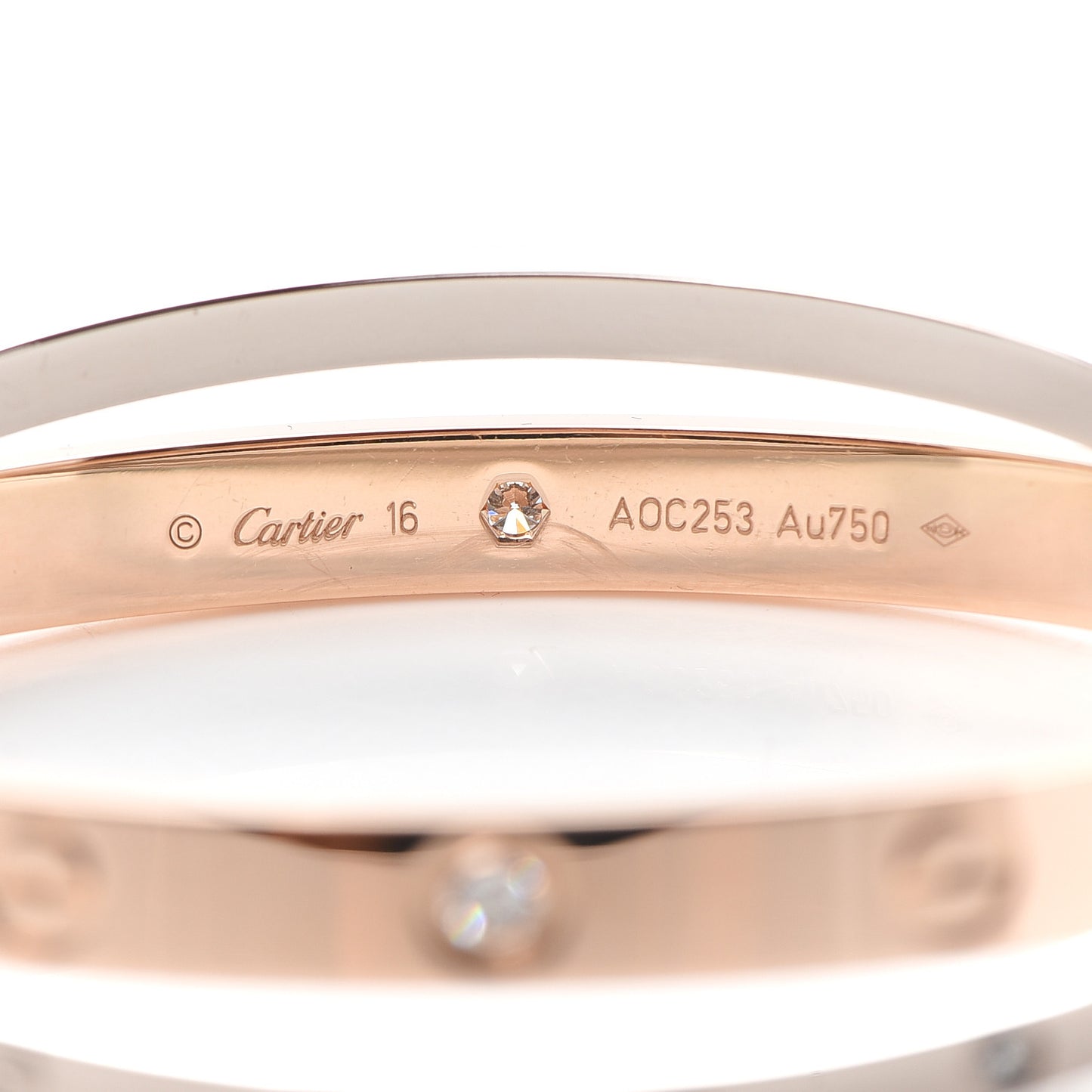 18K Pink White Gold 12 Diamond Double LOVE Bracelet 16