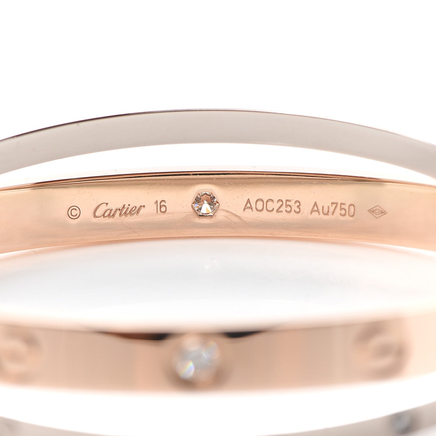 Cartier 18K Pink White Gold 12 Diamond Double LOVE Bracelet 16 4 of 5