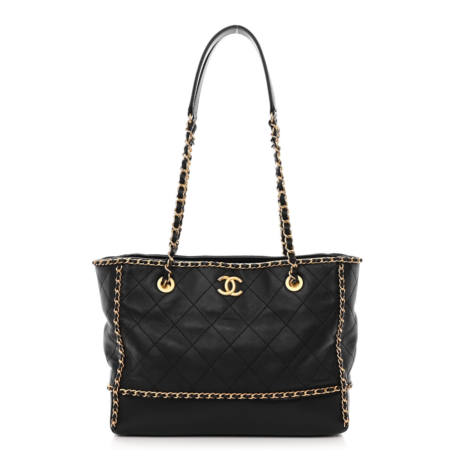 Chanel Calfskin Quilted Chain Lines Shopping Tote Black 1 of 11