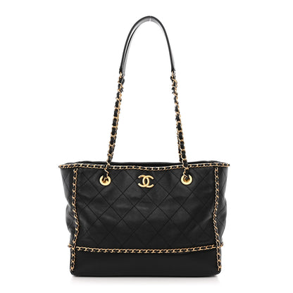 Chanel Calfskin Quilted Chain Lines Shopping Tote Black 1 of 11