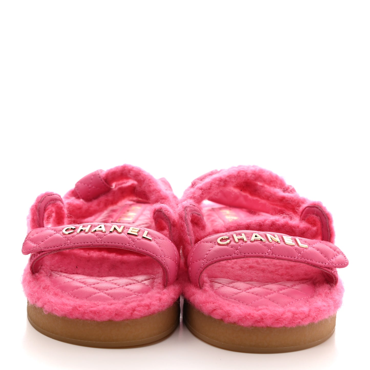 Cord Lambskin Quilted Logo Sandals 37 Pink