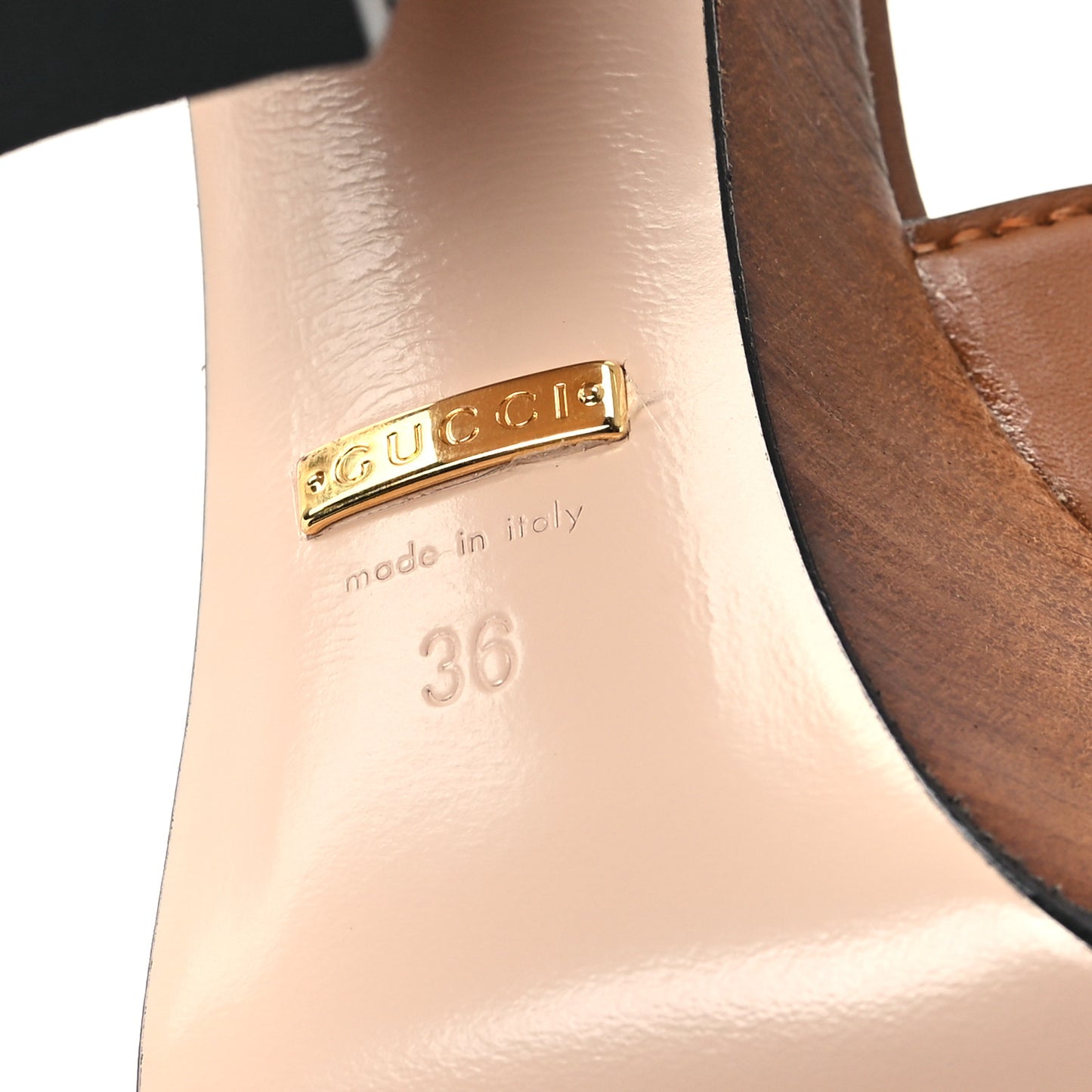 Cosmos Softy Calfskin Wooden Interlocking G Cut-Out 30/120mm Platform Sandals 36 Cuir