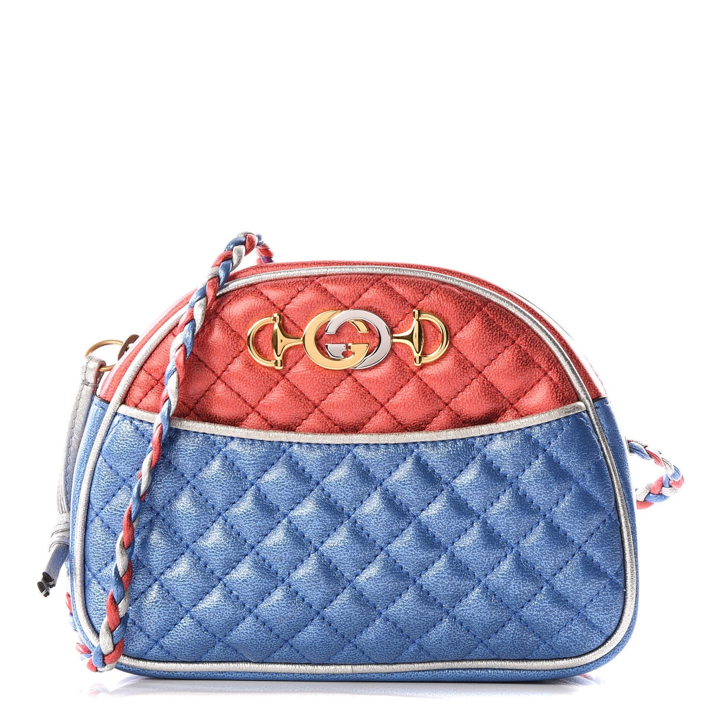 Laminated Nappa Trapuntata Mini Zumi Dome Shoulder Bag Rosso Marine Argento