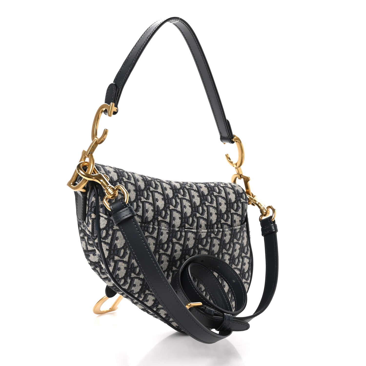 Christian Dior Oblique Saddle Bag With Strap Blue 3 of 10