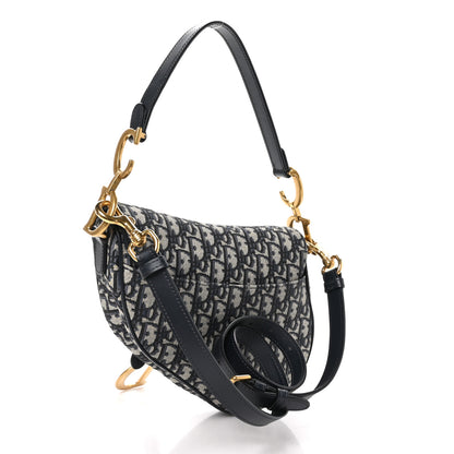 Christian Dior Oblique Saddle Bag With Strap Blue 3 of 10
