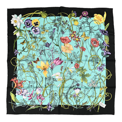 Gucci Silk Twill Flora Infinity Chrissy Square Scarf Turquoise Blue Black 1 of 5