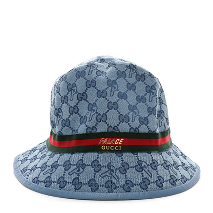 Gucci X PALACE Monogram Canvas Dollar Calfskin Bucket Hat L Pale Blue 3 of 9
