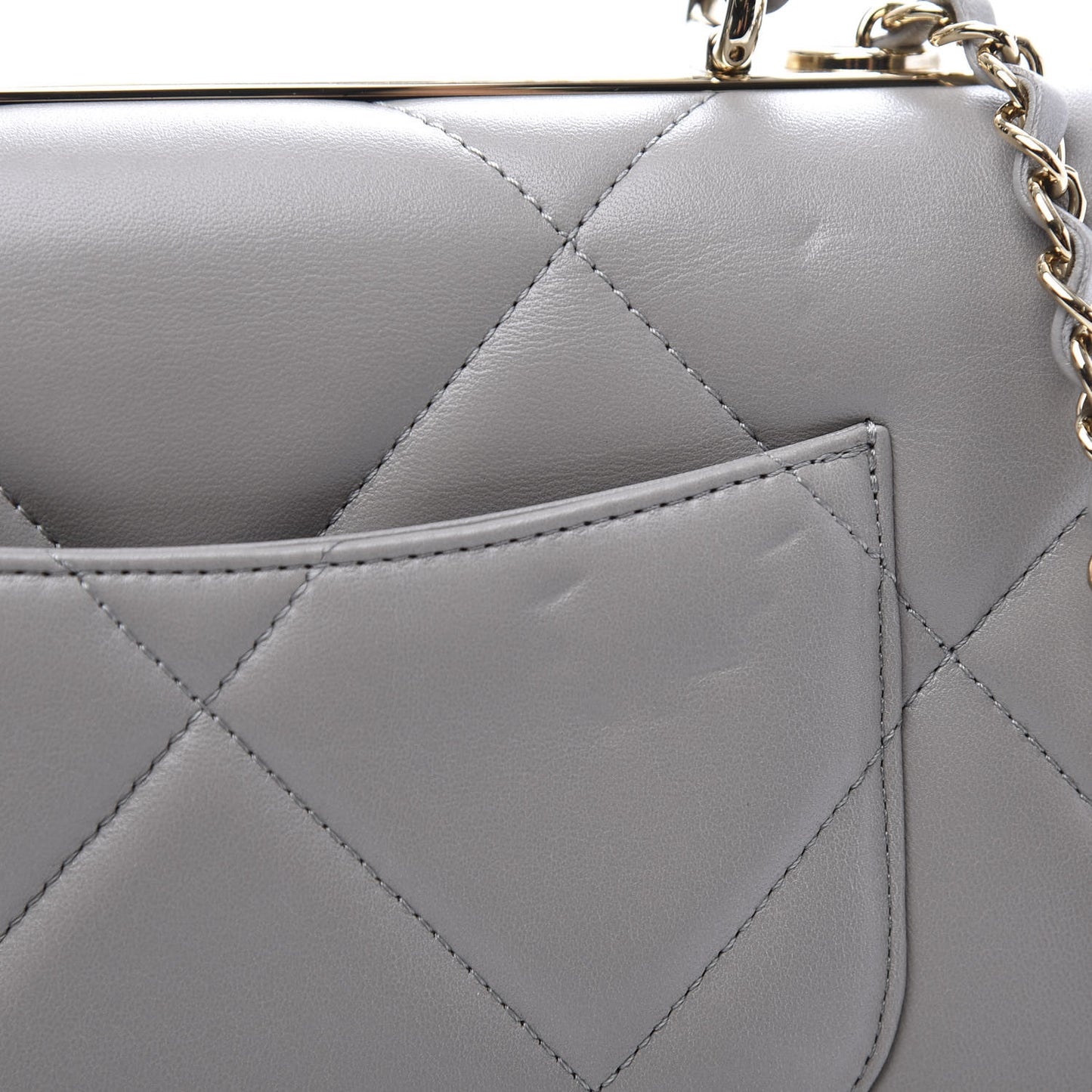 Lambskin Quilted Small Trendy CC Top Handle Flap Grey