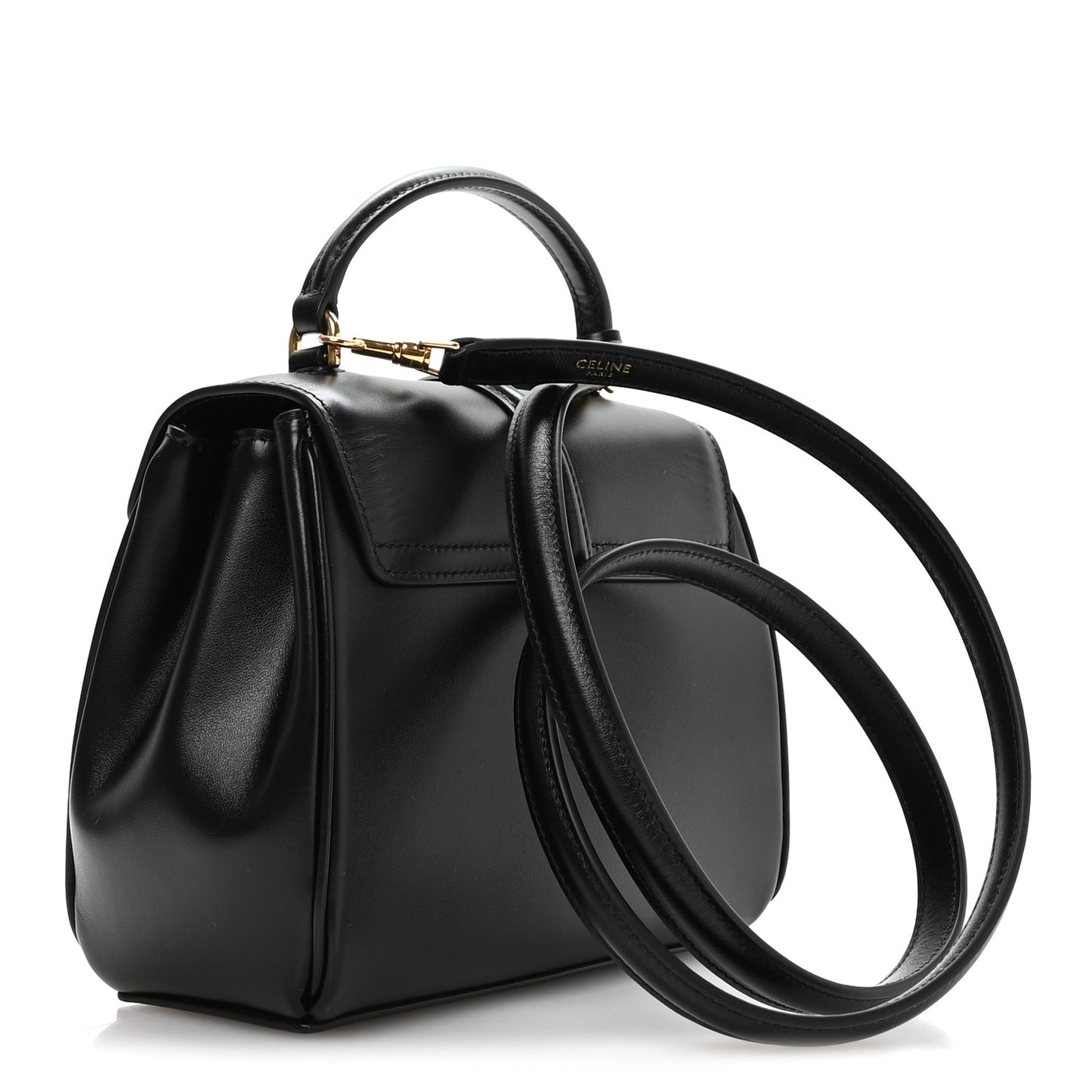 Satinated Calfskin Mini 16 Top Handle Bag Black