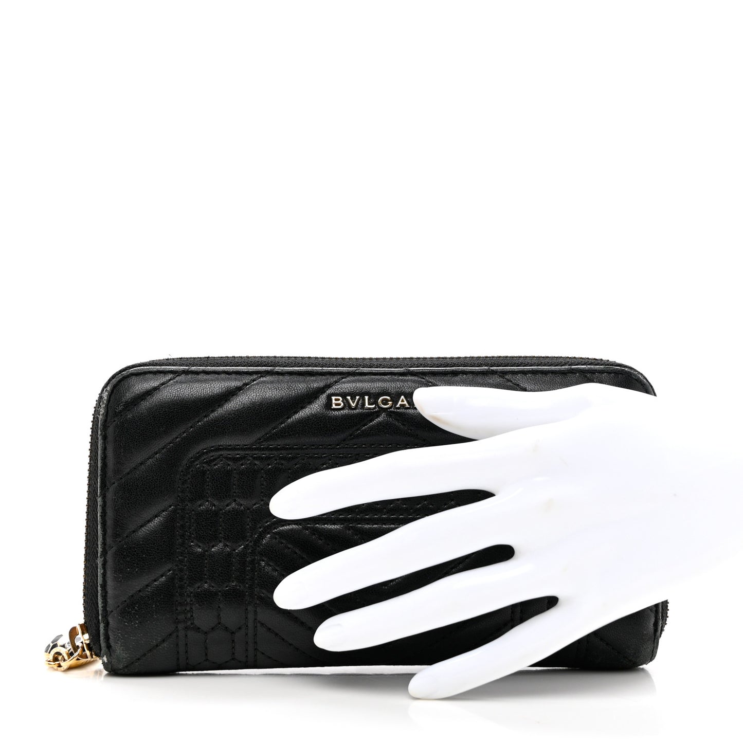 Calfskin Quilted Serpenti Zip Around Wallet Black