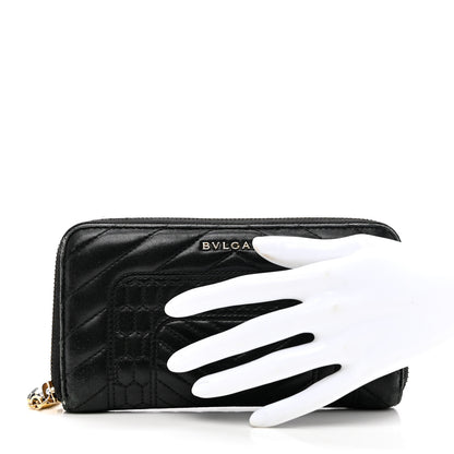 Bulgari Calfskin Quilted Serpenti Zip Around Wallet Black 2 of 10