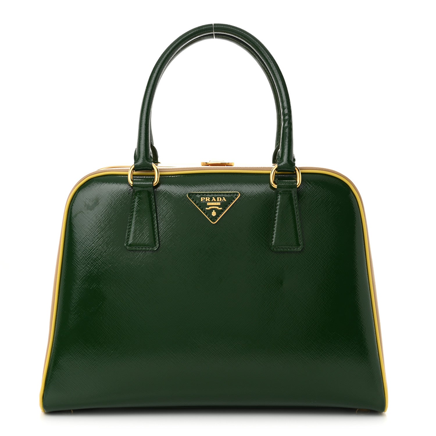 Prada Saffiano Vernice Pyramid Bag Larice Sabbia 1 of 16