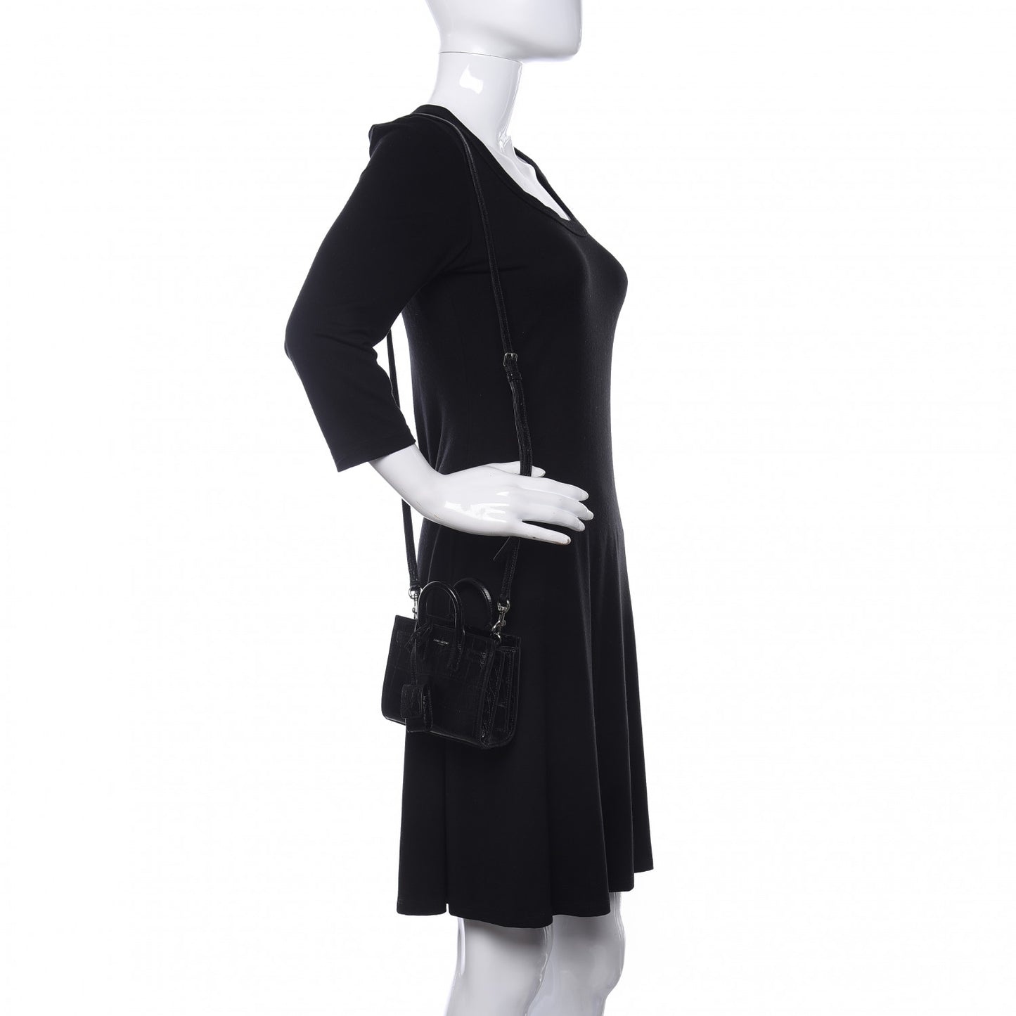 Calfskin Crocodile Embossed Toy Sac De Jour Black