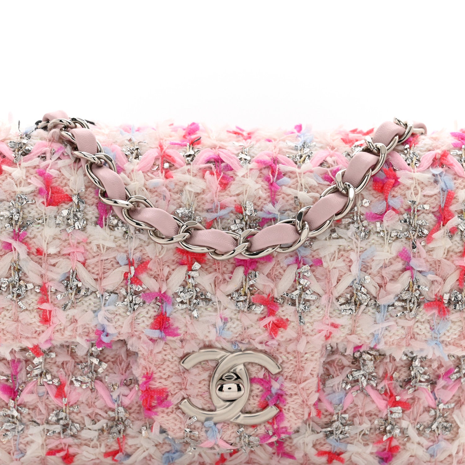 Chanel Tweed Quilted Mini Rectangular Flap Light Pink Silver Blue 5 of 10