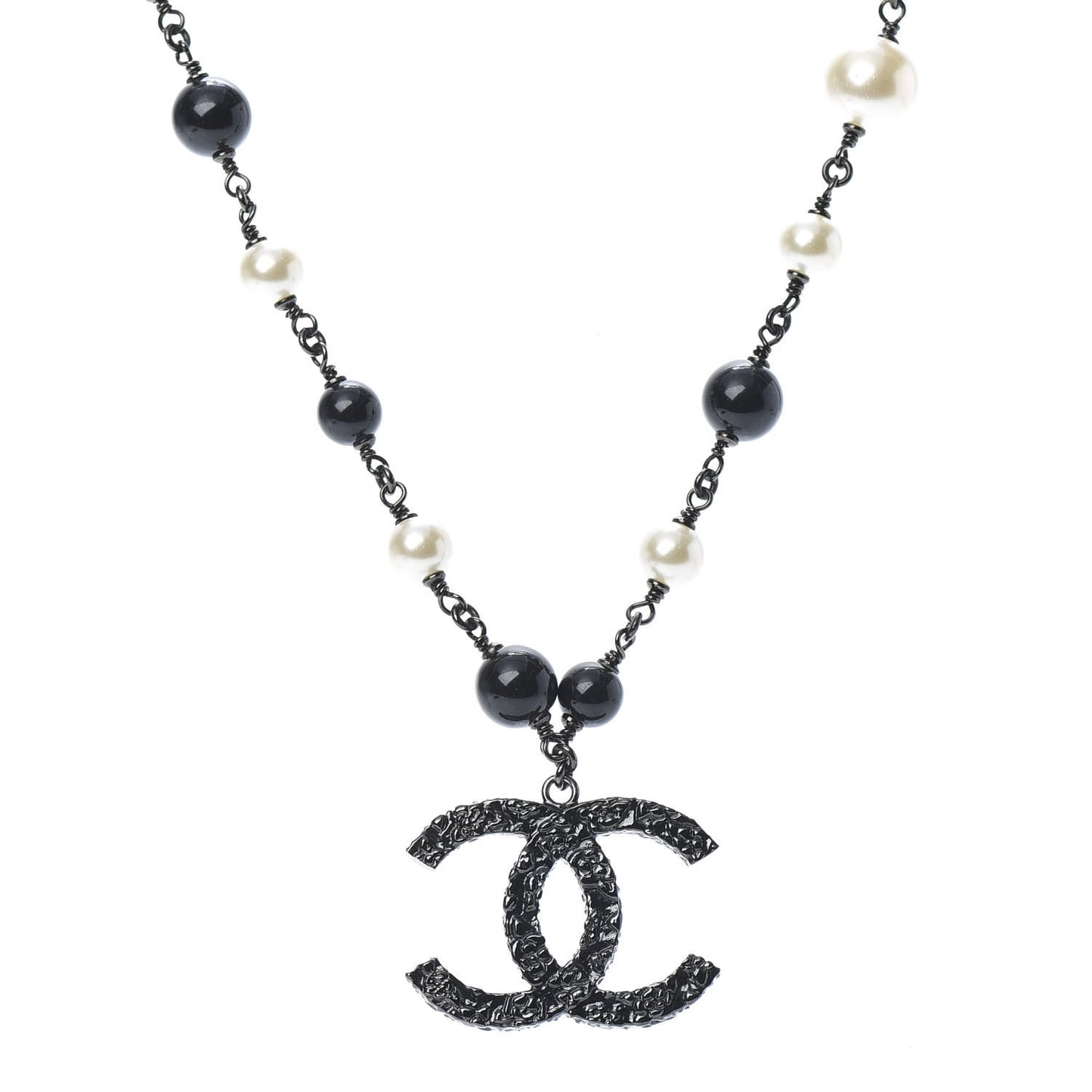 Beaded CC Short Necklace Ruthenium Black