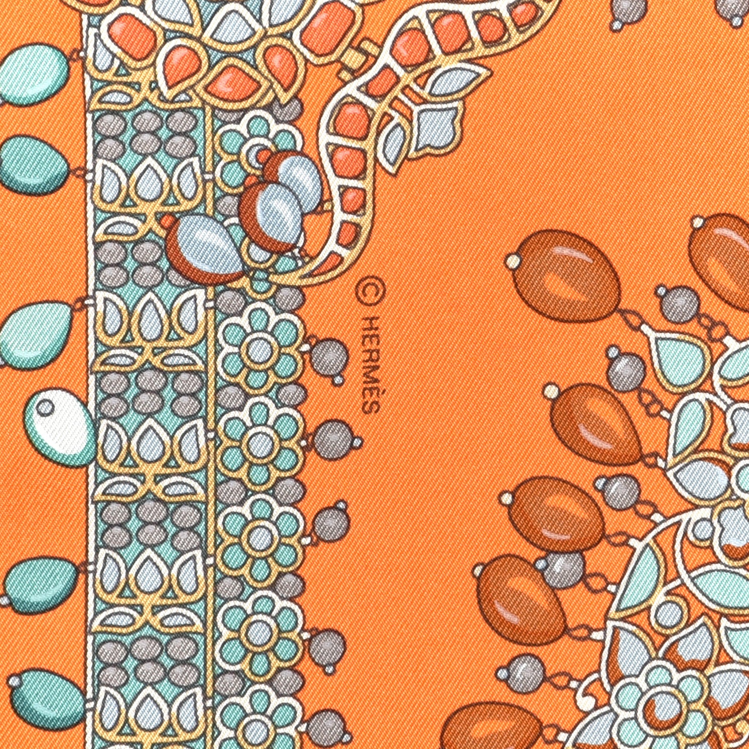 Hermes Silk Parures Des Maharajas Scarf 90 Orange Vert De Gris 4 of 5