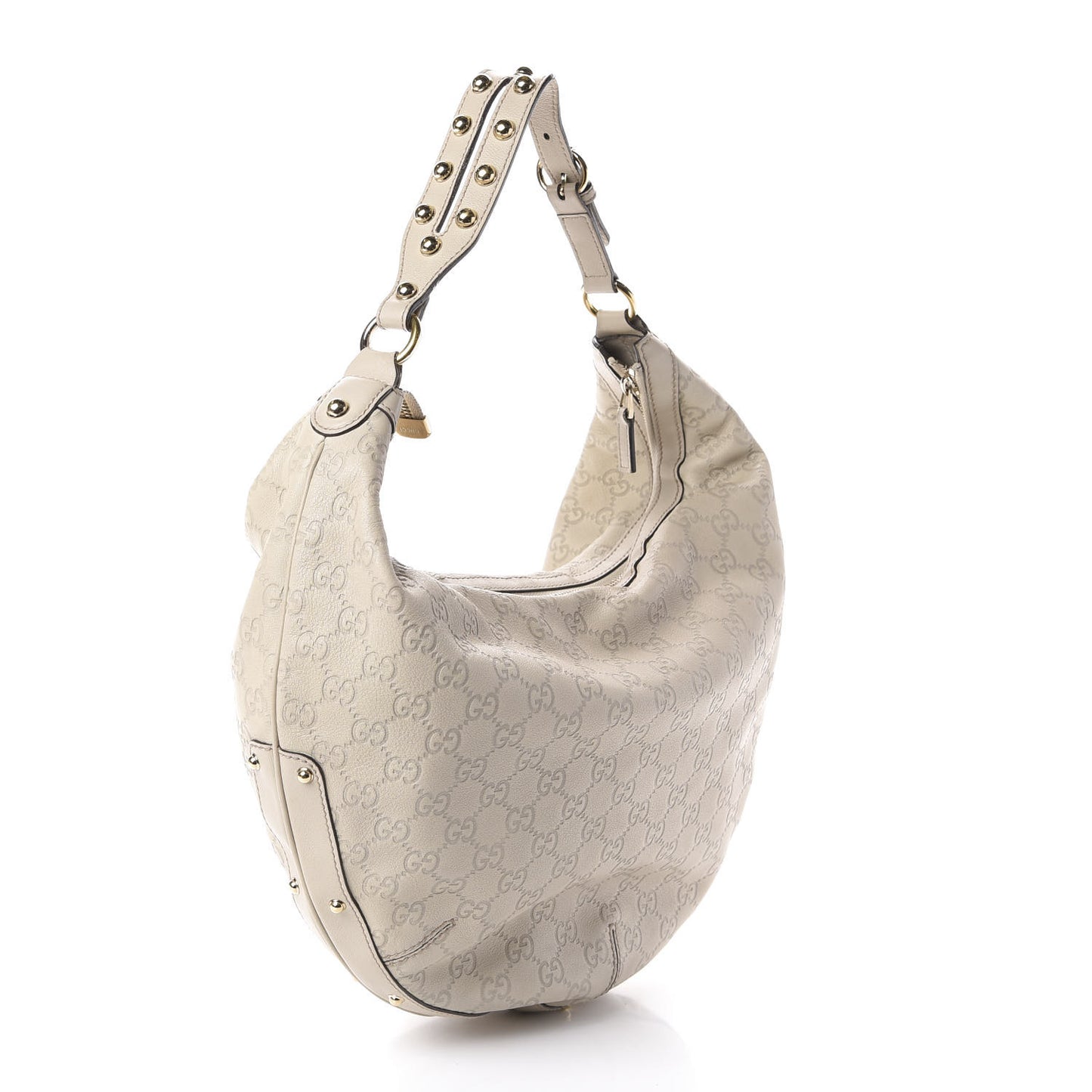 Guccissima Large Biba Studded Hobo Off White
