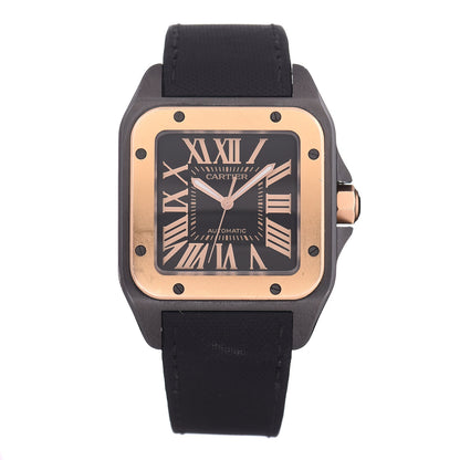 Cartier PVD Stainless Steel 18K Pink Gold Nylon 38mm Santos 100 Automatic Watch Black 1 of 5