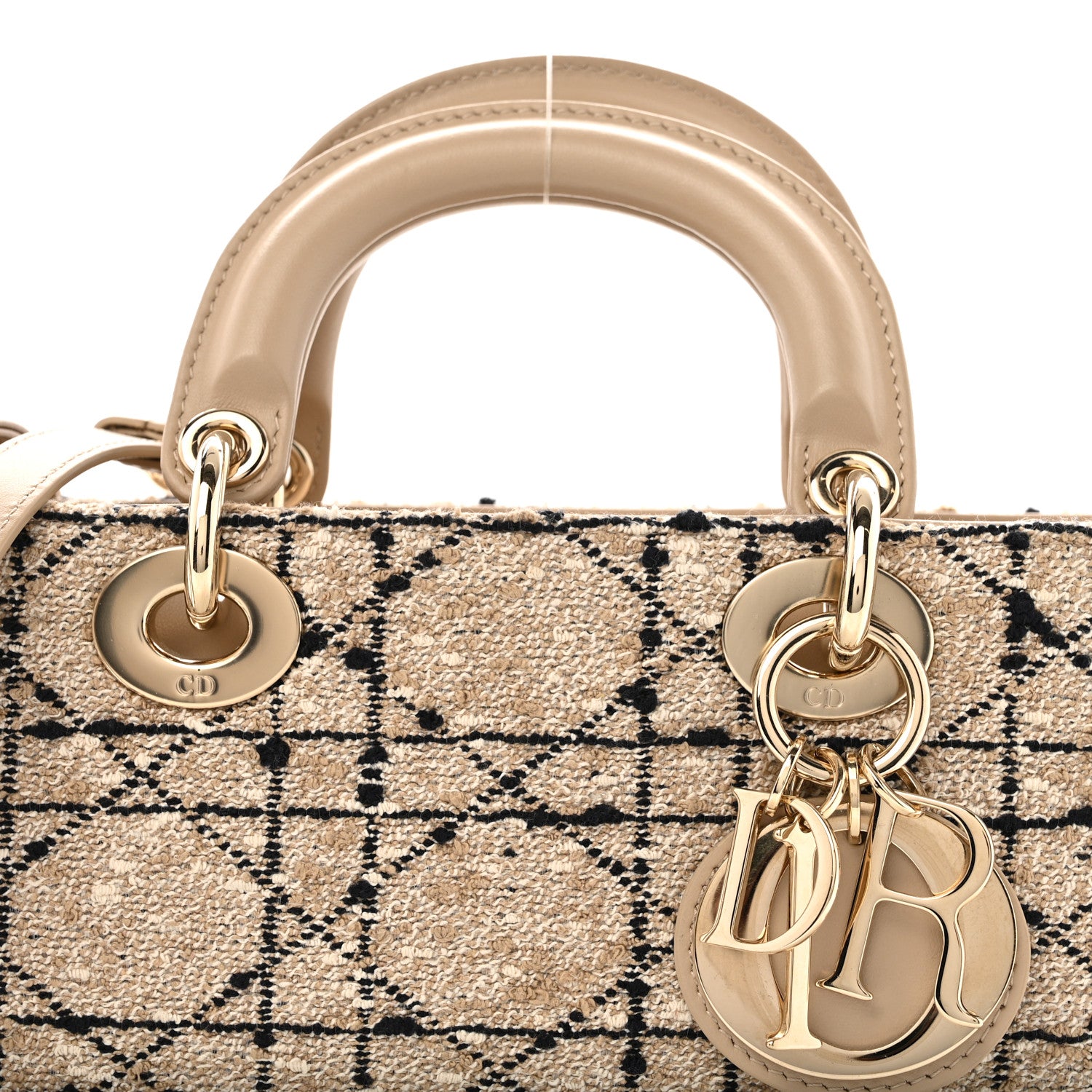 Christian Dior Tweed Cannage Medium Lady D-Joy Natural Black