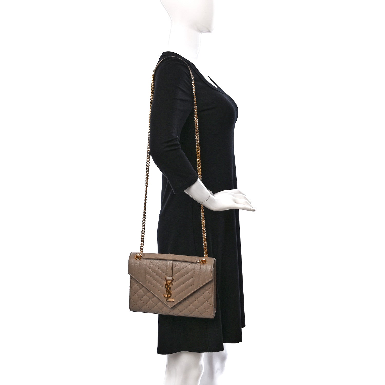 Saint Laurent Grain De Poudre Textured Mixed Matelasse Medium Triquilt Monogram Satchel Dark Beige 2 of 13