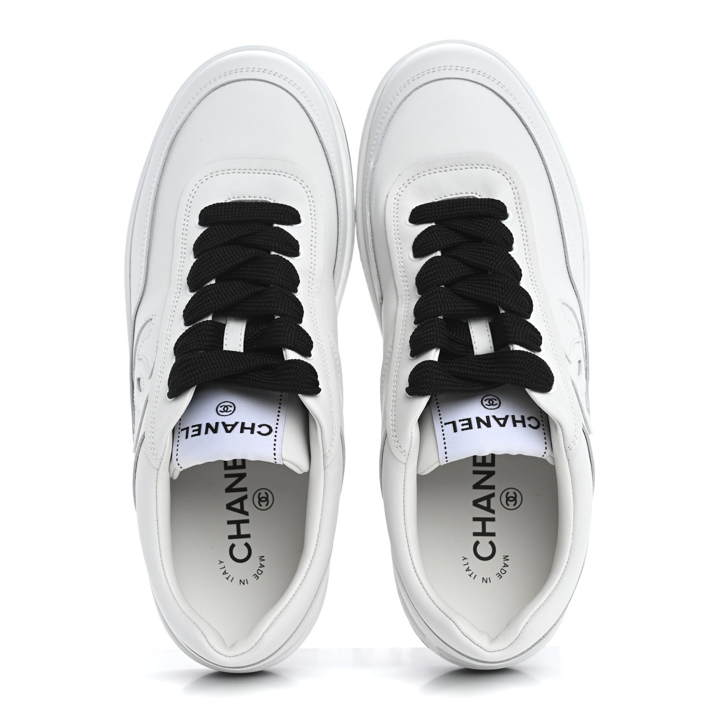 Calfskin CC Womens Sneakers 39 White Black