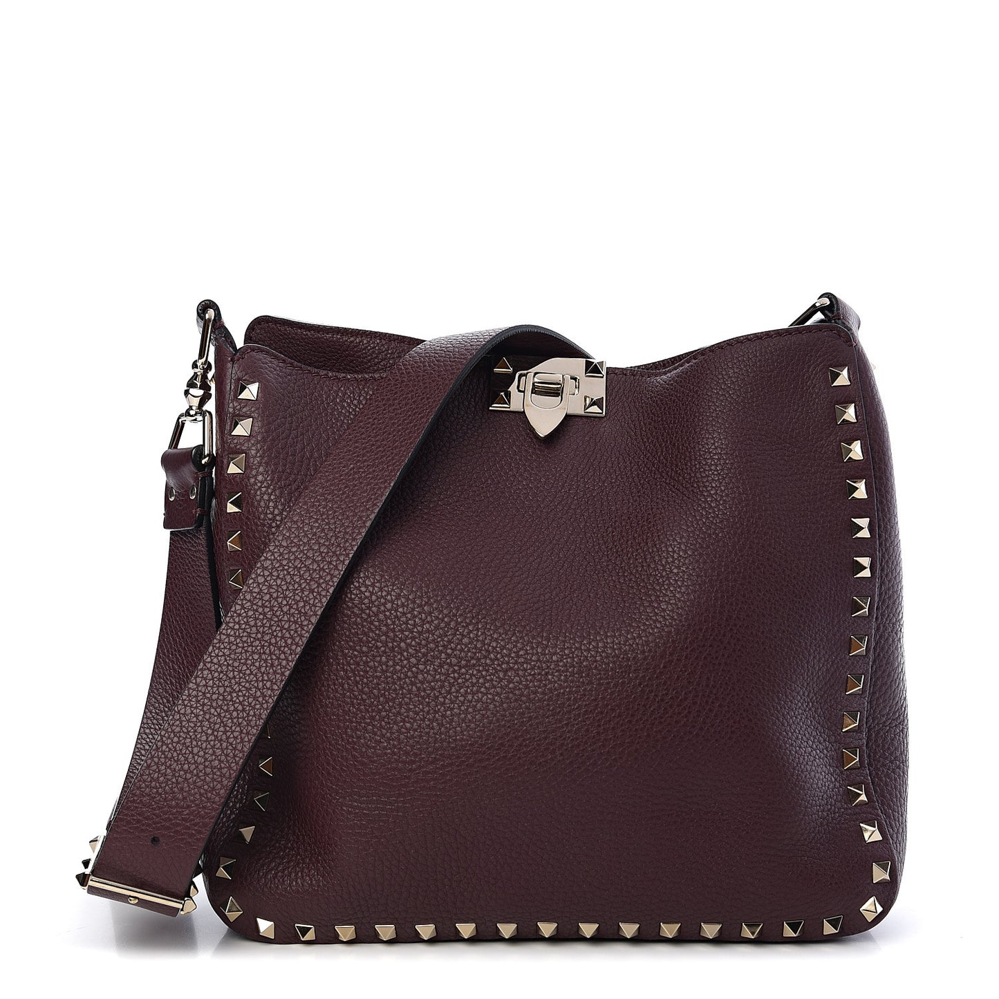 Pebbled Calfskin Small Rockstud Flip-Lock Messenger Bag Vinaccia