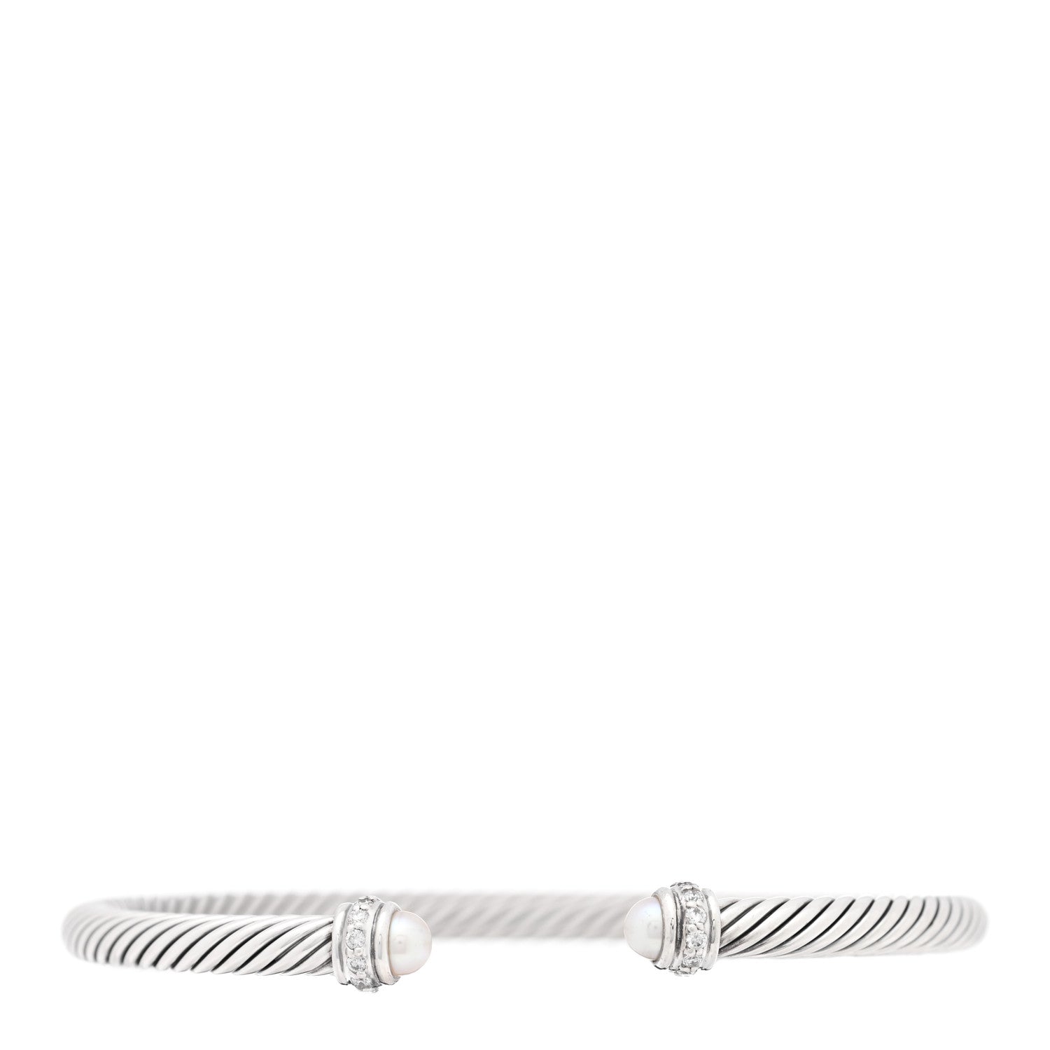 David Yurman Sterling Silver Cultured Pearl Diamond 5mm Cable Classics Bracelet 1 of 3
