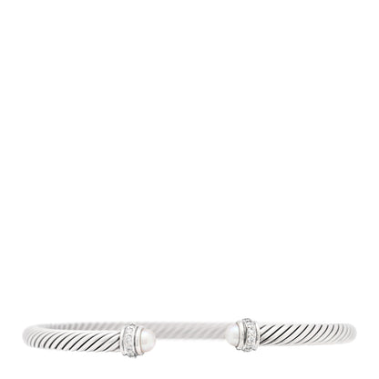 David Yurman Sterling Silver Cultured Pearl Diamond 5mm Cable Classics Bracelet 1 of 3