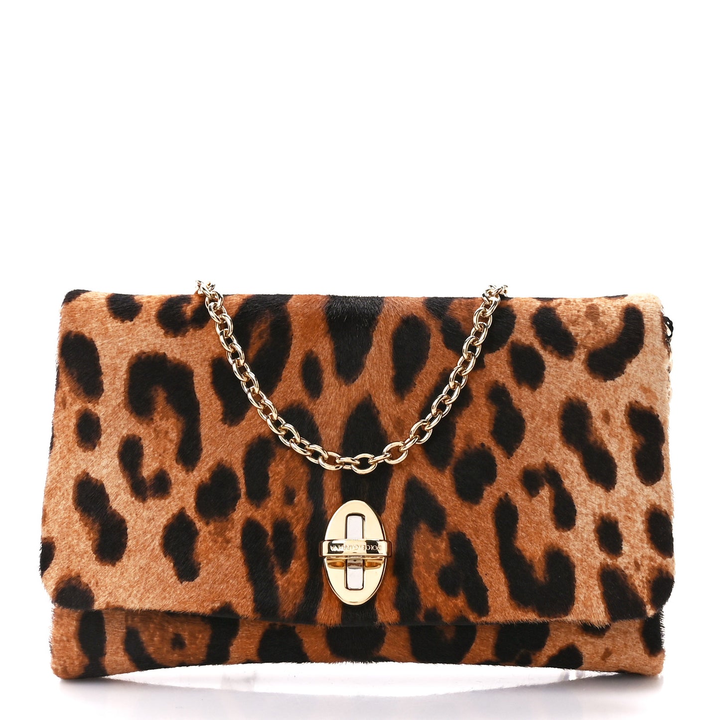 Calf Hair Leopard Print Chain Clutch