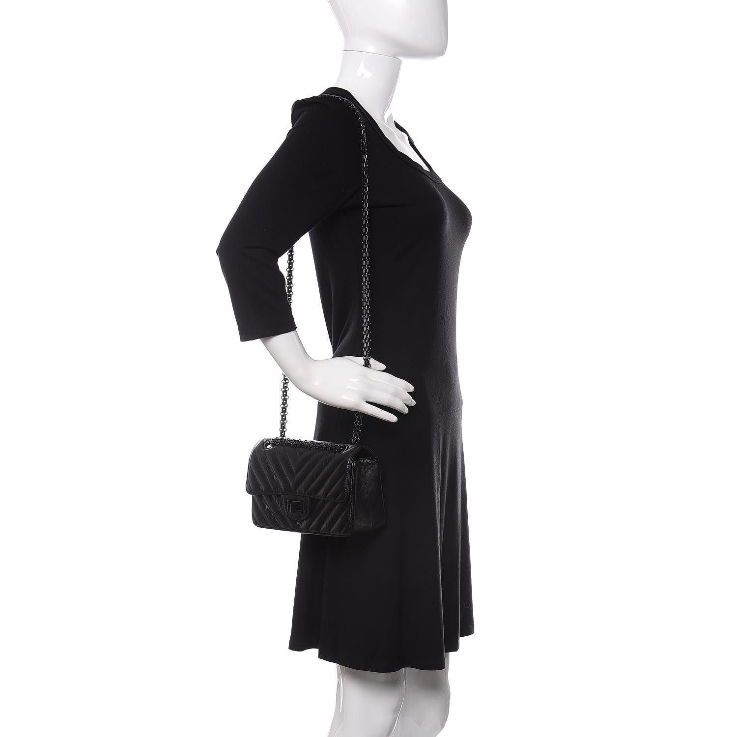 Chanel Aged Calfskin Chevron Quilted 2.55 Reissue Mini Flap So Black 2 of 11