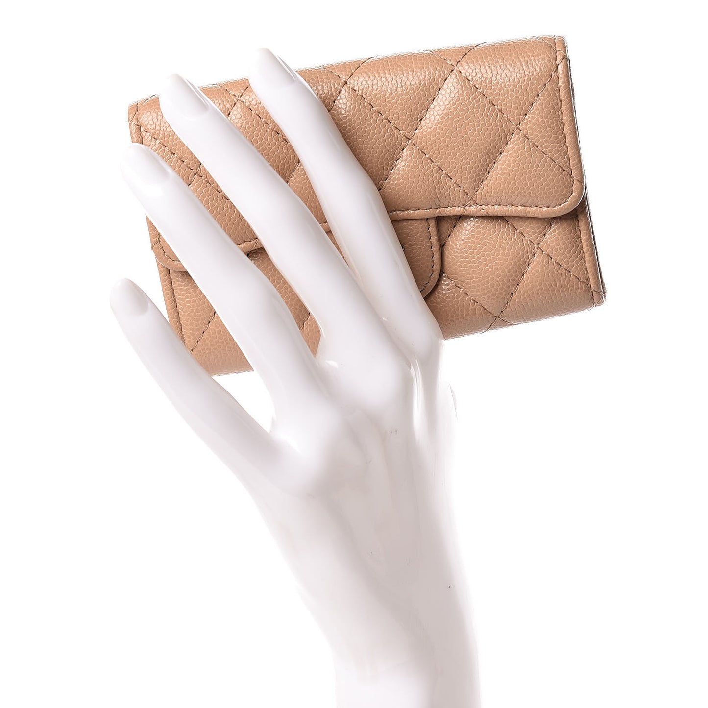Caviar Quilted Flap Card Holder Wallet Beige