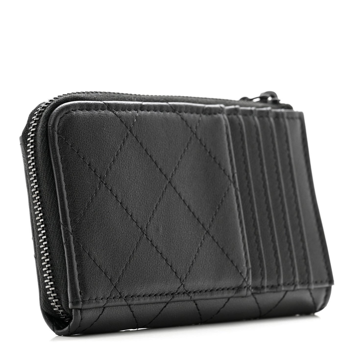 Lambskin Quilted Zip Card Holder So Black