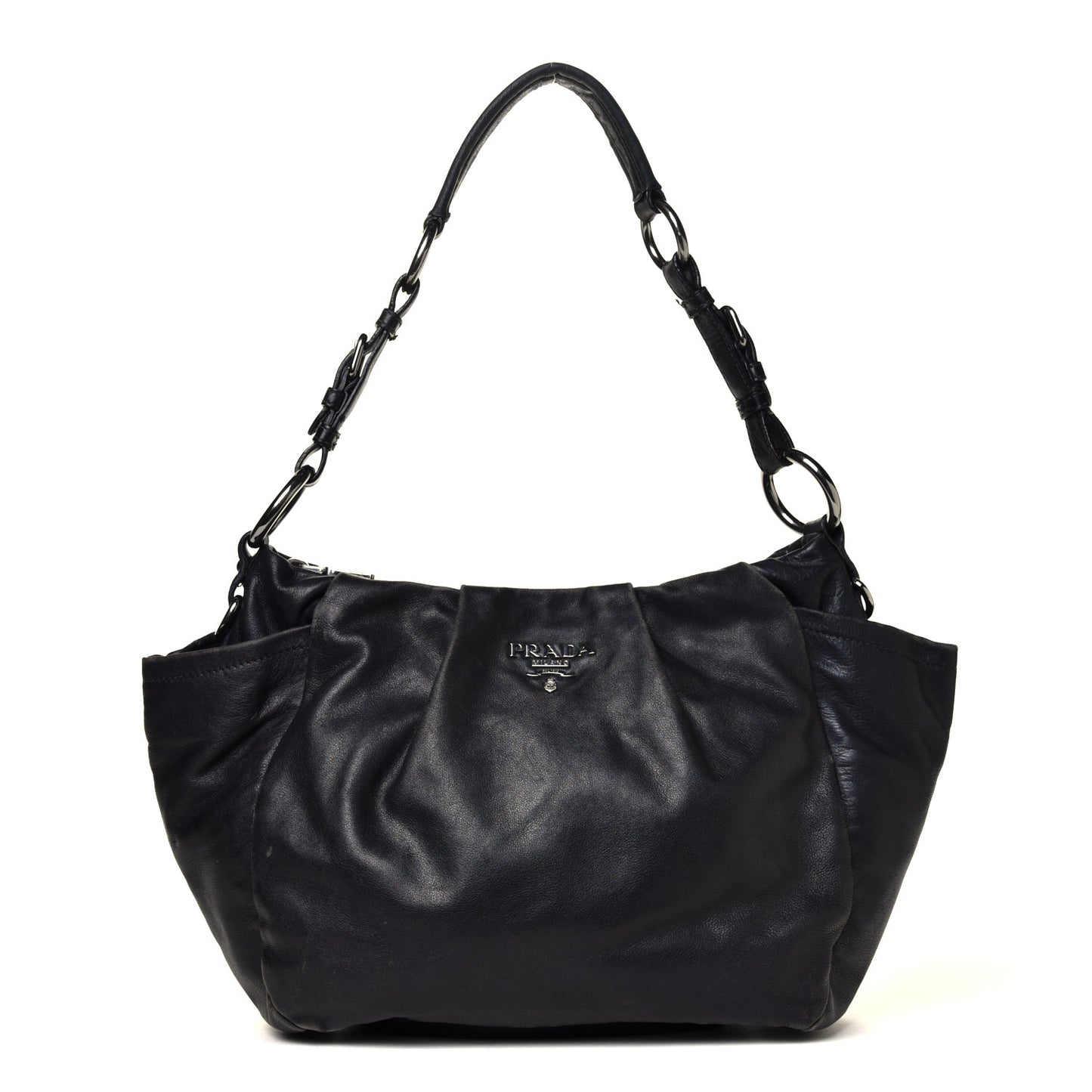 Soft Calfskin Pleated Hobo Black