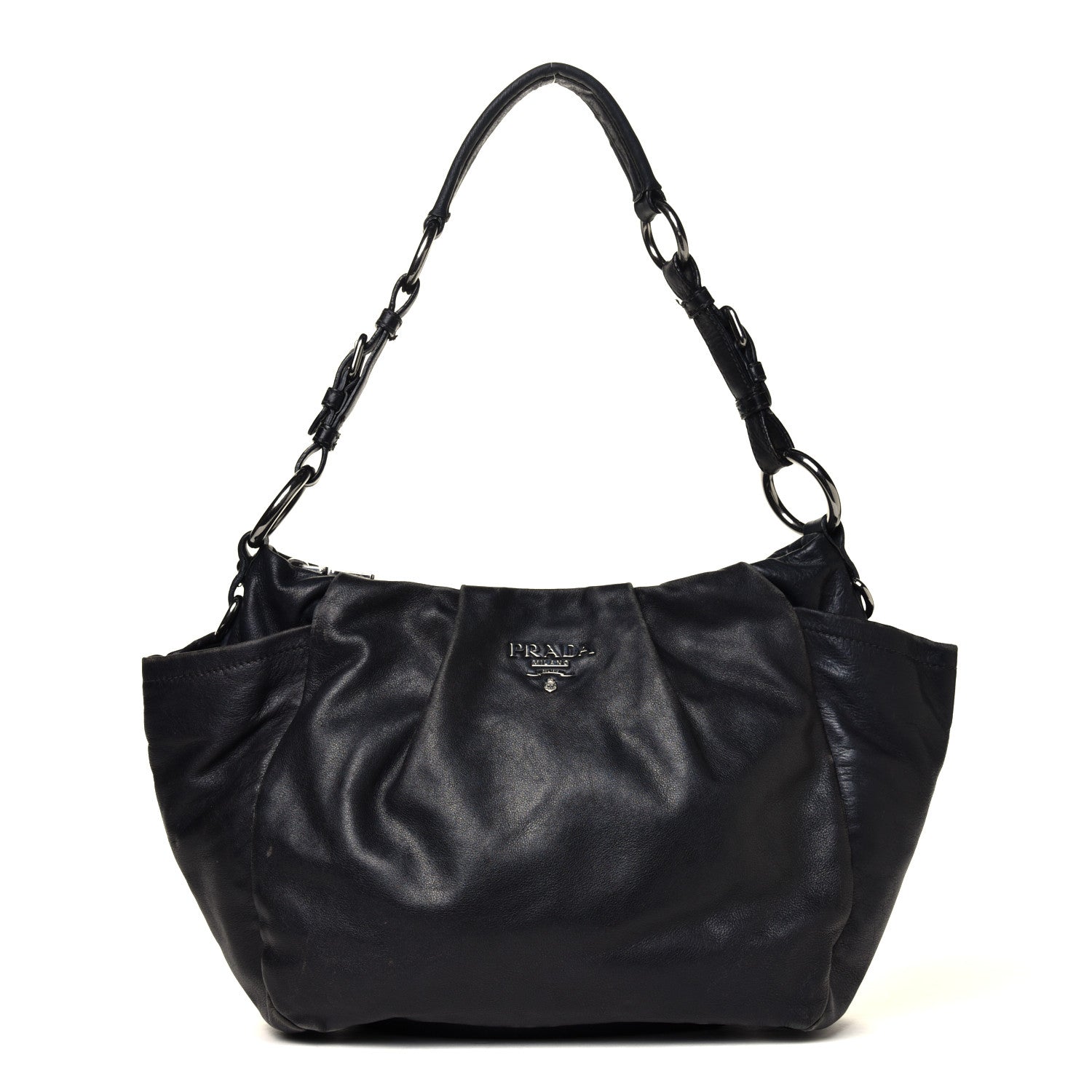 Prada Soft Calfskin Pleated Hobo Black 1 of 10